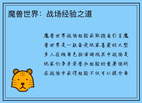 魔兽世界：战场经验之道